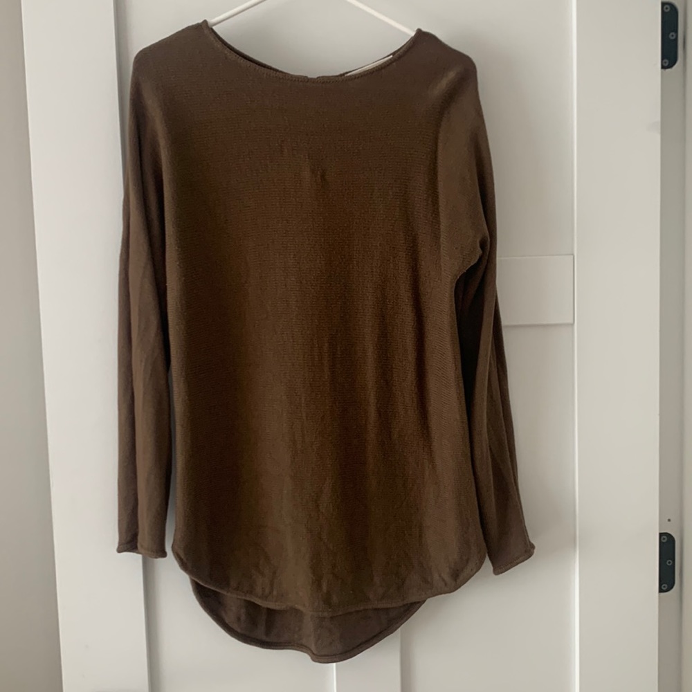 Michael Kors olive green long sweater with gold zipper back